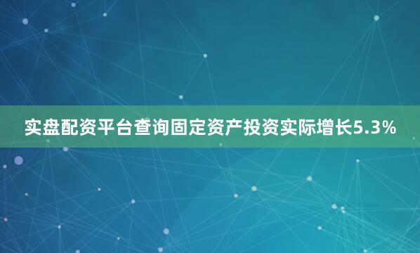 实盘配资平台查询固定资产投资实际增长5.3%